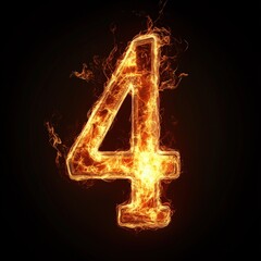 Fototapeta premium 3D number 4 with fire texture realistic modern design, soft lighting, black background.