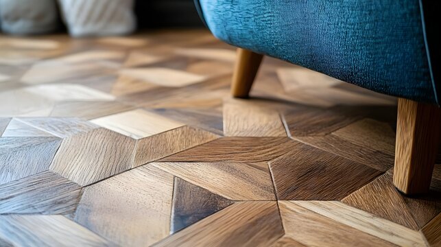Close-Up of Detailed Parquet Wood Flooring With Furniture