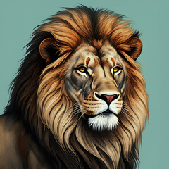 Naklejka premium Lion Illustration in shades of brown with blue background