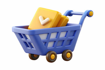 Flat Glossy Shopping Cart with Floating Digital Coupons - Eye-Catching Vector Design for E-commerce Promotions & Retail Discounts