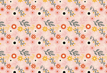 Beautiful and bright spring colorful Flowers, leaves, twigs. Seamless Floral Pattern Idea for Fabric Tablecloth Wrapping Paper Gift Vector