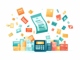 Fototapeta premium Flat Levitating Receipt with Payment Icons Concept: A Floating Receipt Showcasing Digital Transactions, Ideal for Fintech and E-Commerce Content in Simple Flat Vector Illustration