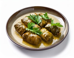Biber Dolma on plate isolated on white background