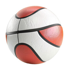 Fototapeta premium Worn basketball is showing its white and orange leather on a white background
