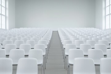 Obraz premium An expansive view of white grandstand seats arranged in neat rows within an empty sports stadium