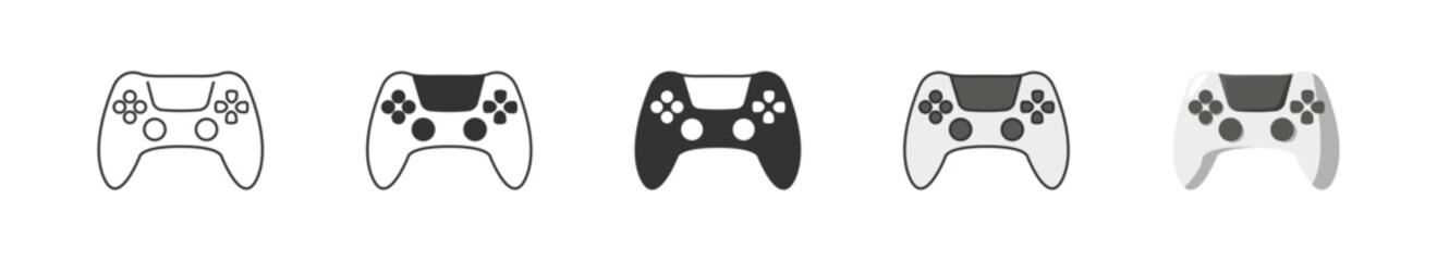 Game console and controller icon set with different styles. Gaming technology. Vector illustration