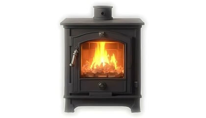 Wood pellet stove with flames representing energy efficiency and renewable energy