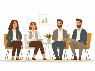 Obraz premium Flat Candid Business Discussion on Retail Trends: Dynamic Team Collaboration in a Casual Meeting for Effective Marketing Strategy and Innovation