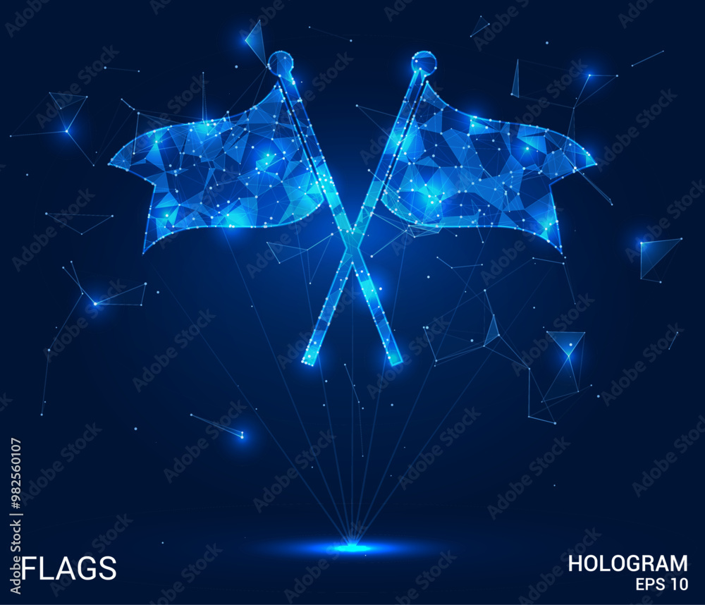 Wall mural hologram flags. flags made of polygons, triangles, dots, and lines. low-poly flags structure of conn