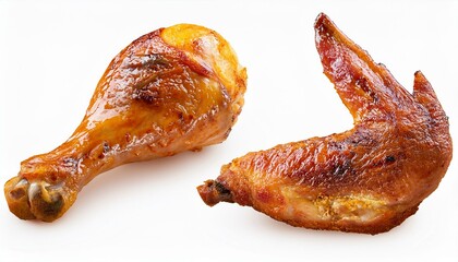 Set of Roasted grilled turkey chicken drumstick thigh on transparent background cutout, PNG file. Mockup template for artwork design. perspective positions many different angle, side frontal top view