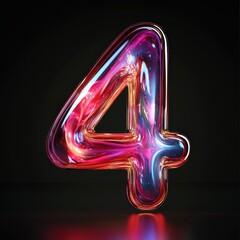 3D number 4 with aurora texture realistic modern design, soft lighting, black background.