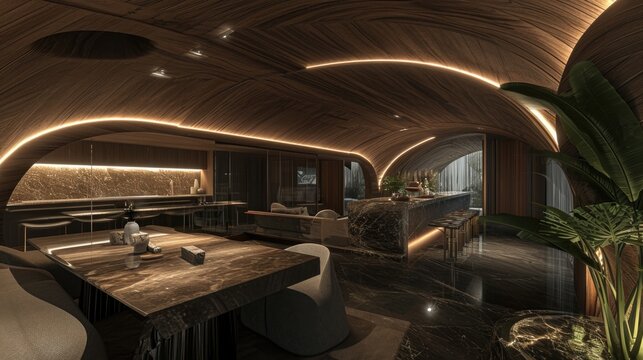 Modern high-end hotel lobby with contemporary decor and elegant furnishings.