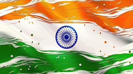 A digital illustration of the Indian flag with vibrant colors and a watermark effect.