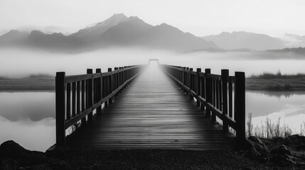 Fototapeta premium Misty Mountain Bridge Path Black And White