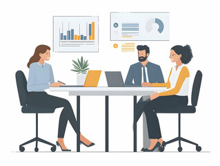 Flat Candid Business Meeting Illustration: Team Collaborating on Cash Flow Strategies in a Modern Office for Business Marketing and Corporate Branding