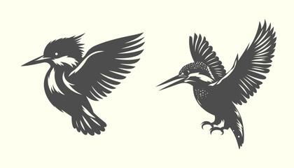Silhouette of flying kingfisher. Graceful kingfisher silhouette, perfect for bird lovers and nature-themed design projects.