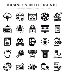Collection of Business Intelligence 25 Lineal Filled Icons Pack.