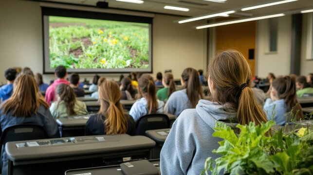Classroom setting with students studying agriculture and environmental science.