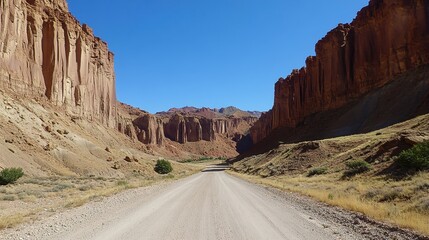 Fototapeta premium A Dusty Road Cutting Through Majestic Canyon Walls