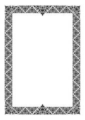 Monochrome rectangular Vertical Islamic Asian Kazakh national ornament frame. A4 format. Kazakh pattern frame, border, decorative ornament of the Kazakh, Kyrgyz, Mongol, Tatar, Uzbek, Tajik. Award