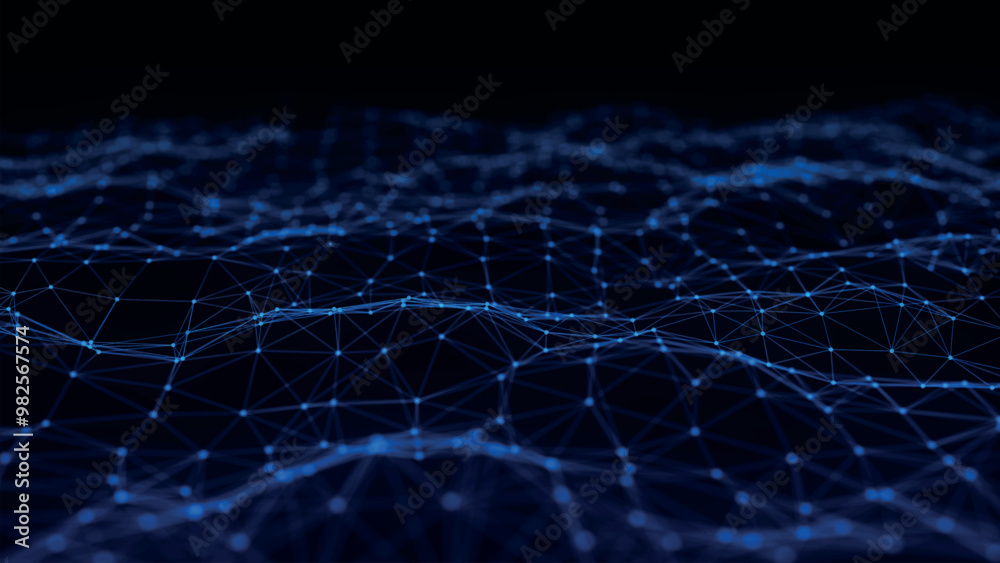 Poster data technology illustration. abstract background with a dynamic wave. dark background. big data vis