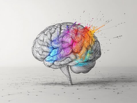 Abstract Brain with Colorful Explosions