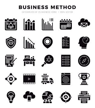 Collection of Business Method 25 Glyph Icons Pack.