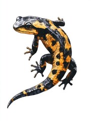 Fototapeta premium This image features a vibrant yellow and black lizard, displaying its unique skin pattern.