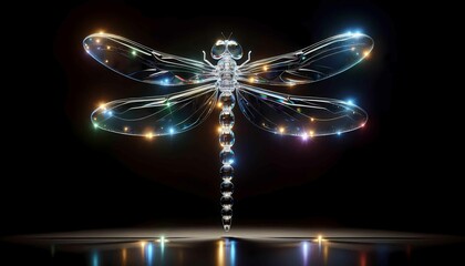 Glowing Digital Dragonfly with Transparent Wings