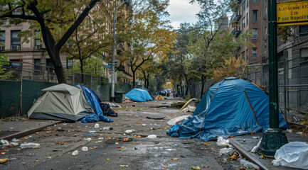 Homeless tents on the streets in downtown