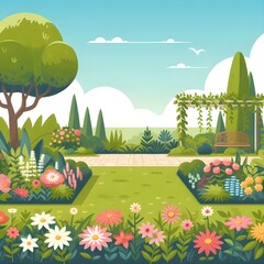 Flat Design Garden Scene