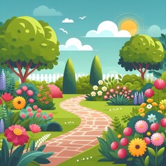 Flat Design Garden Scene