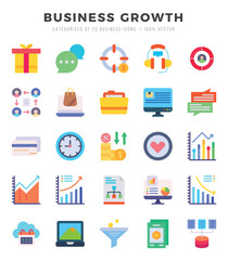 Set of 25 Business Growth Flat Icons Pack.