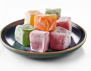 Lokum on plate isolated on white background