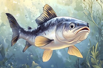 Fototapeta premium Aquatic Illustration: A Detailed Depiction of a Fish