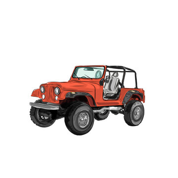 red jeep off-road vehicle isolated clip art preview