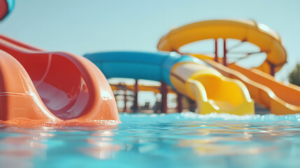 Fototapeta premium Water Park with Colorful Waterslides | Fun-Filled Adventure and Family Entertainment