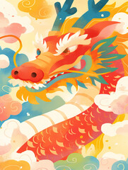 Fototapeta premium 12 zodiac dragon cute cartoon illustration 