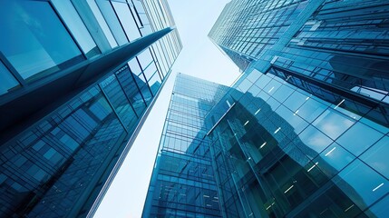 Fototapeta premium A captivating view of the background with modern commercial high - rise buildings. The buildings have sleek and stylish designs. They stand tall and proud, reaching towards the sky. There are large gl