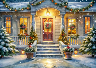 Fototapeta premium christmas tree in front of the house