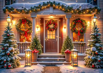 Obraz premium christmas tree in front of the house