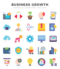 Set of Business Growth Icons. Simple Flat art style icons pack. Vector illustration.