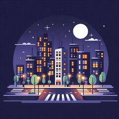Flat Design Night Cityscape
