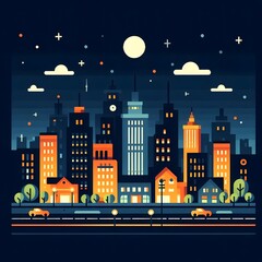 Flat Design Night Cityscape