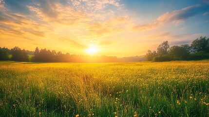 Golden Sunset Over a Field of Wildflowers
