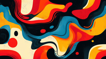 Obraz premium The design showcases a seamless abstract pattern featuring swirling forms in vibrant tones of red, orange, blue, and cream, perfect for creative projects.