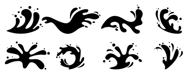 Dynamic water splash icons collection in black