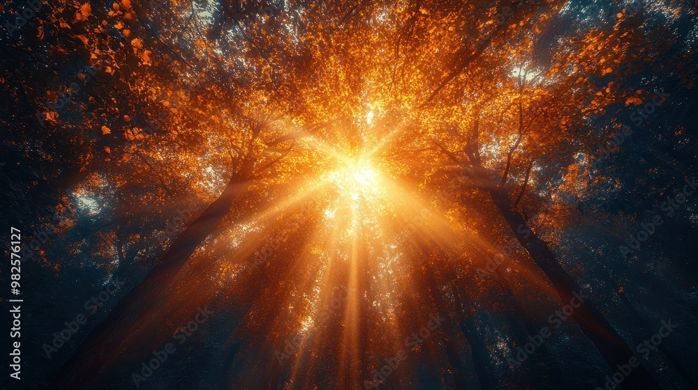 Poster Sunbeams Through the Autumn Forest