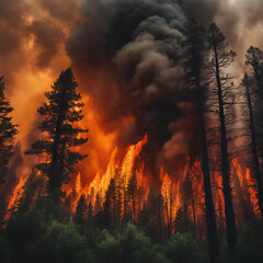 Imagem de uma floresta em chamas.