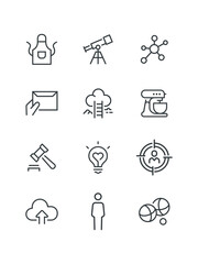 Box, Headhunter, Heart love, Judge hammer, Karaoke, set of icons for web design, vector illustration